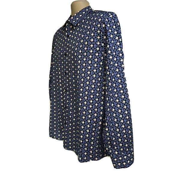 Michael Kors Tailored Fit Blue Button Front Shirt Large Contrast Collar Cuffs - Picture 2 of 12